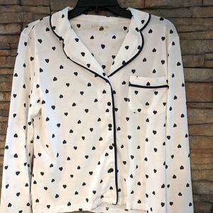💚💚Kate Spade Black White Heart Long Sleeve PJ Top